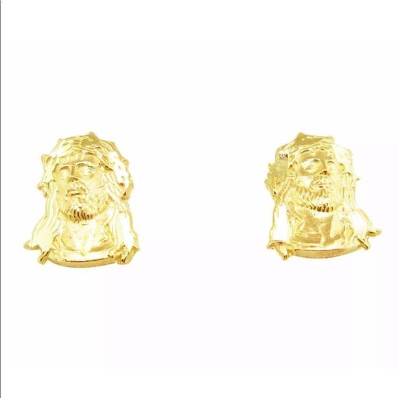 Men's 10k Yellow Gold Small Jesus Face Earrings